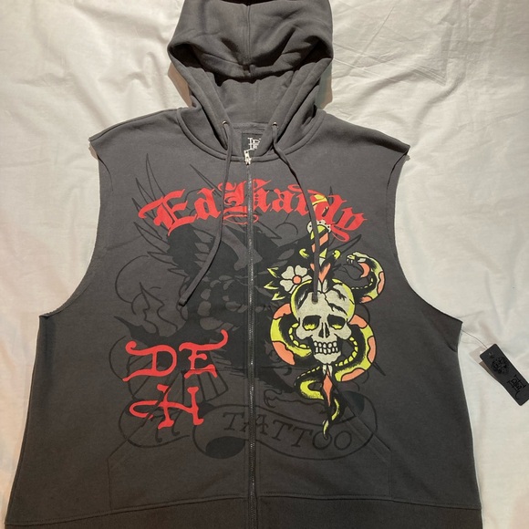 Ed Hardy Full zip up fleece lined sleeveless hoodie, Men’s size 2X, NWT! - Picture 1 of 6